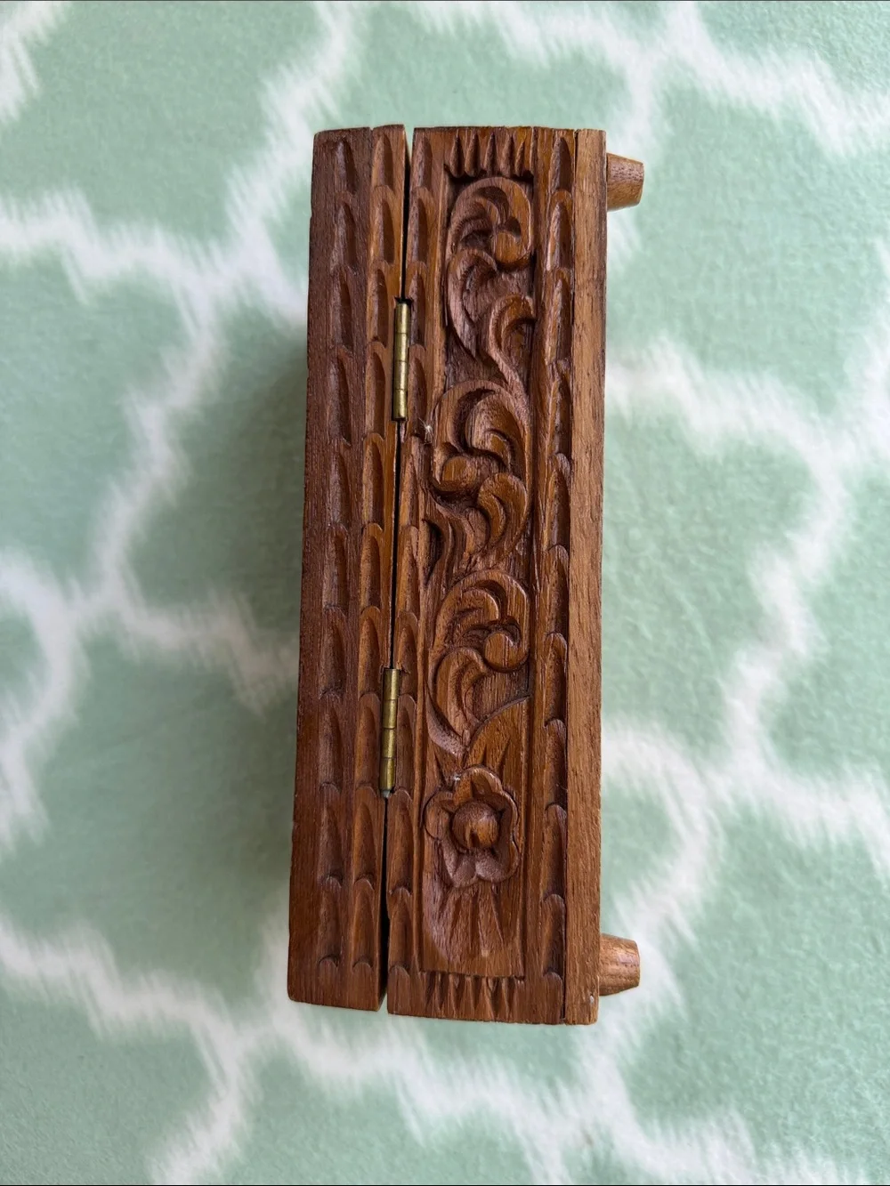 Hand-Carved Vintage Wooden Jewelry Box with Floral and Scrollwork - Brown